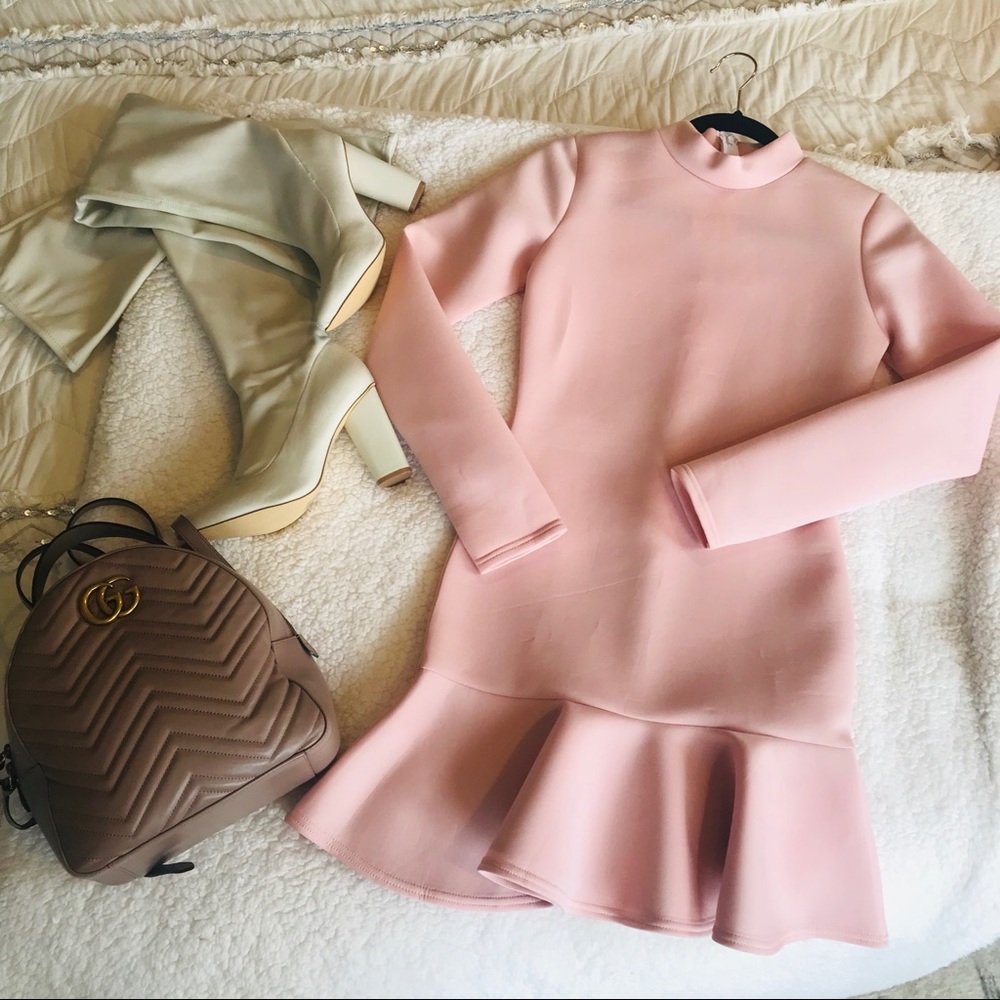 Pink tulip hem mini dress